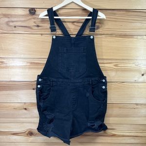Arizona Jeans Denim Shortalls XXL Black Wash Overall Shorts Stretch Distress B57